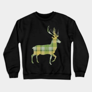 Green, Yellow and White Tartan Scottish Stag Silhouette Crewneck Sweatshirt